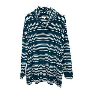 Garnet Hill Cowel Neck Striped Knit Tunic - Green/Tan/White XL